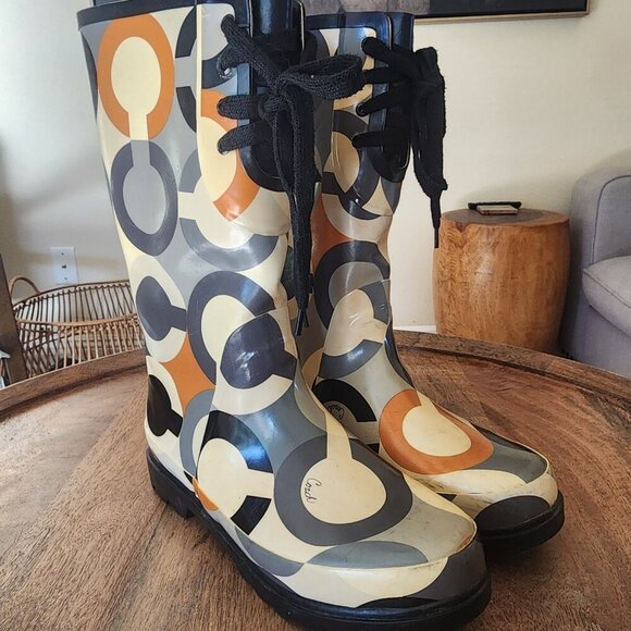 Coach Periwinkle Pull On Tall Rain Boots C Logo Womens Size 11 - Picture 11 of 13